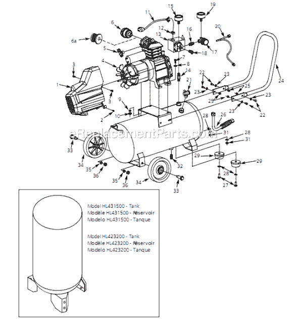 Page A Diagram and Parts List for HL431500 2007 Campbell Hausfeld Compressor